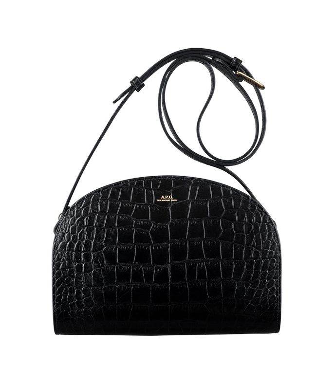 demi-lune bag leather embossed with a crocodile motif